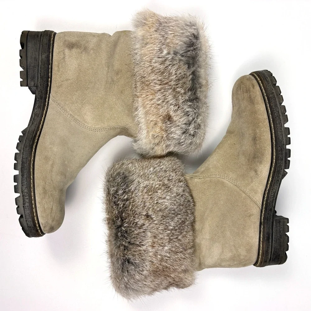 Carlo Pazolini‎ Suede & Fur Winter Boots Womens Sz 38 7.5 Beige Made in Italy
